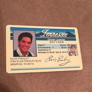 Novelty replica Elvis Presley Driver License